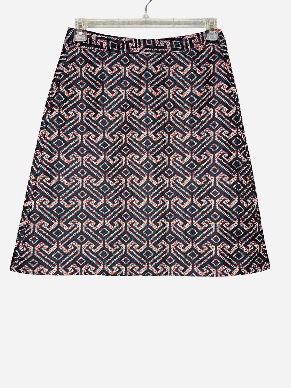 Trina Turk Navy A-Line Skirt Geometric Pink White Accent